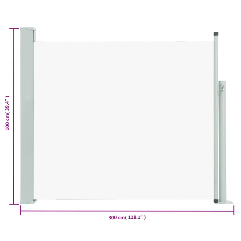 Wysuwana markiza boczna na taras, 100 x 300 cm, kremowa
