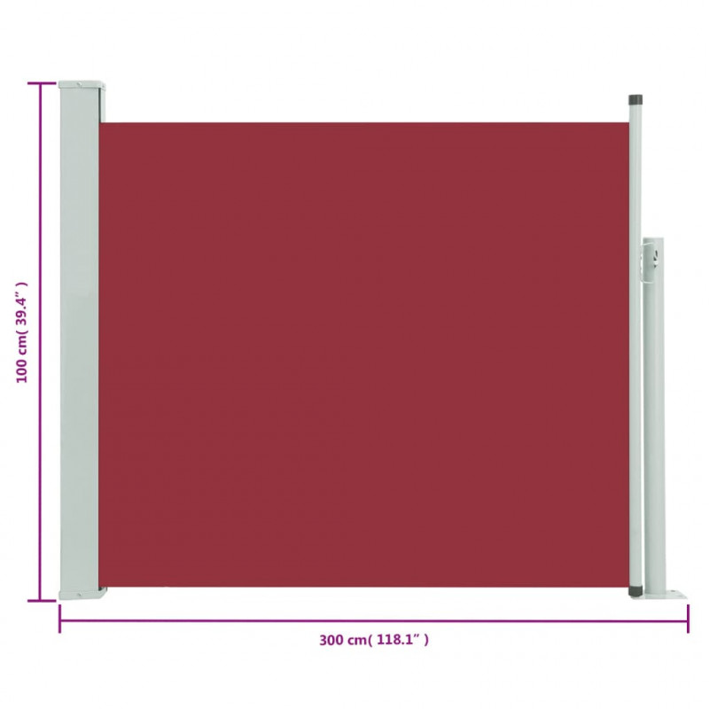 Wysuwana markiza boczna na taras, 100 x 300 cm, czerwona