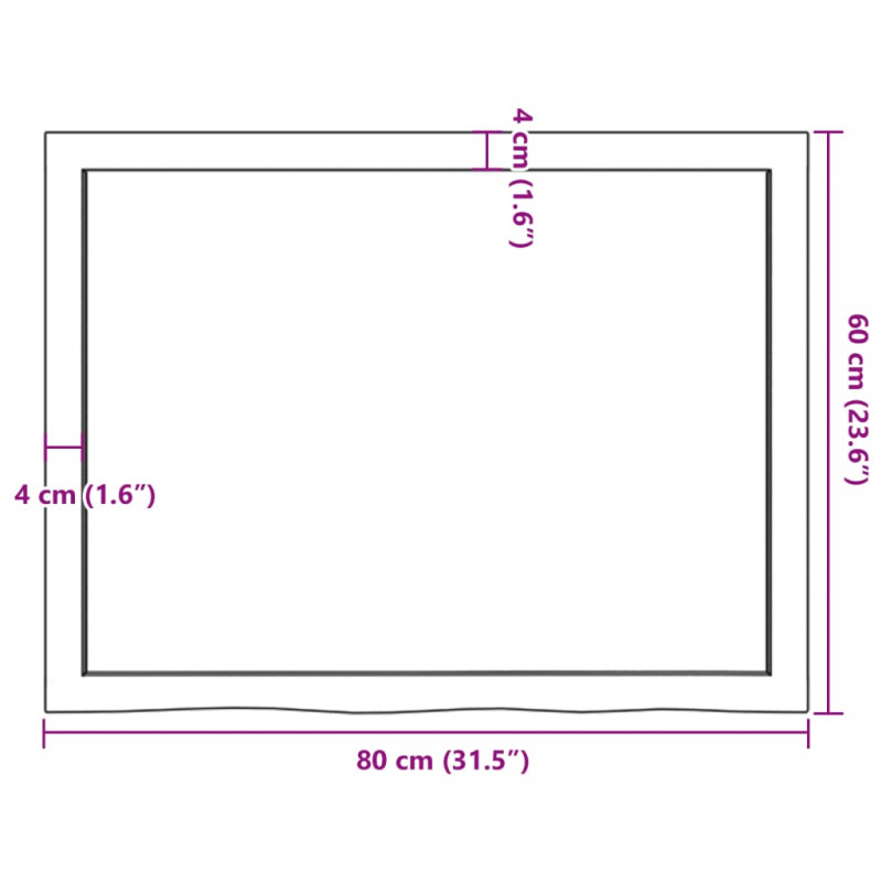 Półka, 80x60x(2-6) cm, surowe lite drewno dębowe