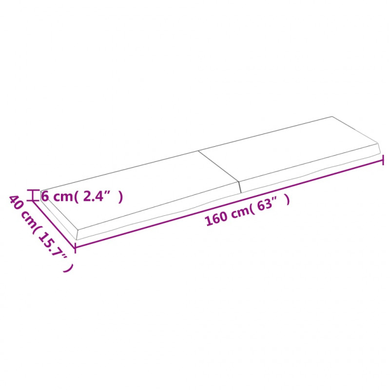 Półka, 160x40x(2-6) cm, surowe lite drewno dębowe