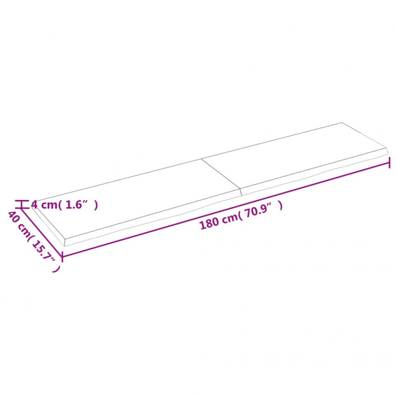 Półka, 180x40x(2-4) cm, surowe lite drewno dębowe