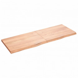 Półka, brązowa, 140x50x(2-4) cm, lakierowane lite drewno dębowe