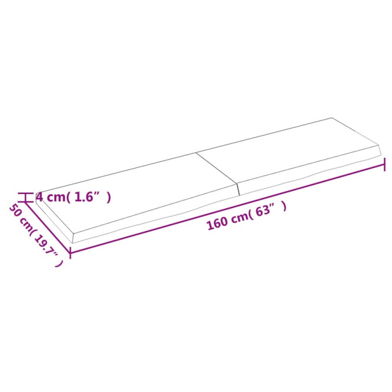 Półka, brązowa, 160x50x(2-4) cm, lakierowane lite drewno dębowe