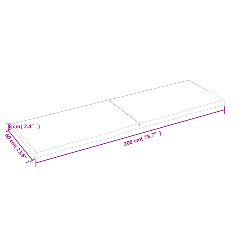 Półka, brązowa, 200x60x(2-6) cm, lakierowane lite drewno dębowe