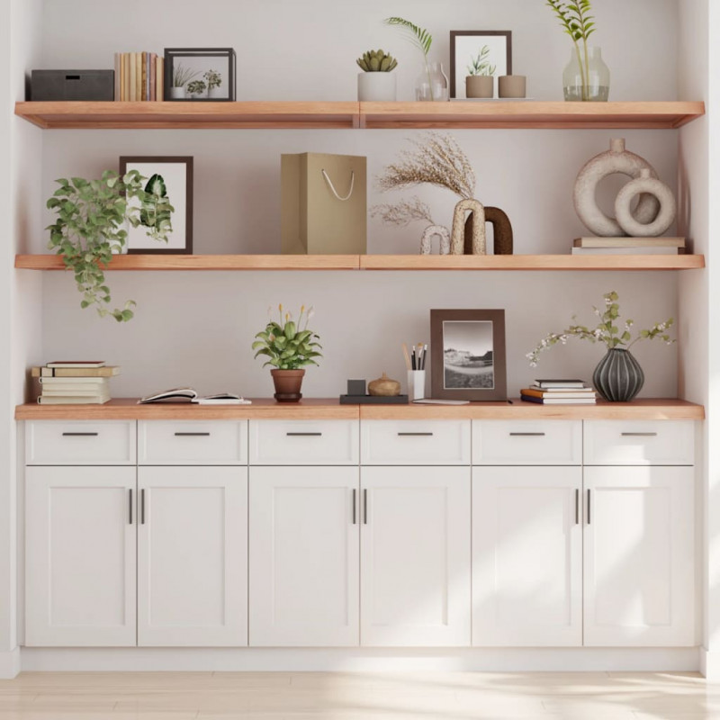Półka, brązowa, 220x60x(2-4) cm, lakierowane lite drewno dębowe