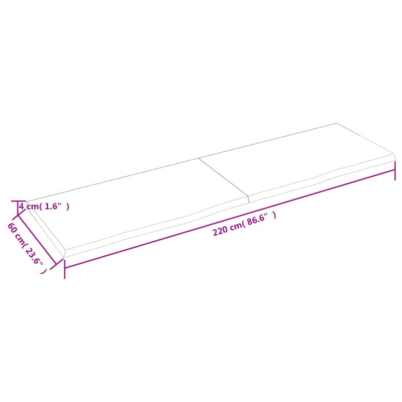 Półka, brązowa, 220x60x(2-4) cm, lakierowane lite drewno dębowe