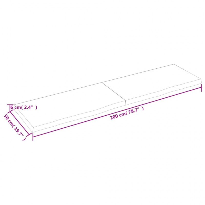 Półka, ciemnobrązowa, 200x50x(2-6) cm, wykończone drewno dębowe