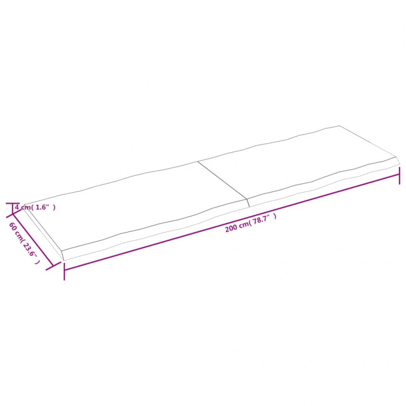 Blat stołu, 200x60x(2-4)cm surowy, lity dąb naturalną krawędzią