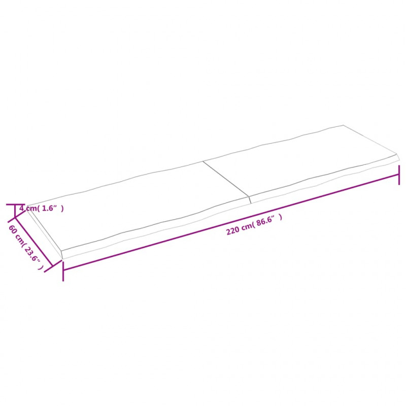 Blat stołu, 220x60x(2-4)cm surowy, lity dąb naturalną krawędzią