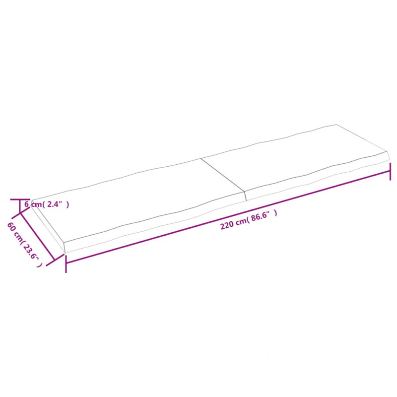 Blat, jasnobrązowy 220x60x(2-6) cm drewno z naturalną krawędzią