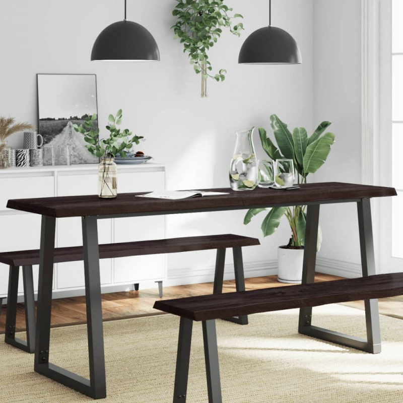 Blat, ciemnobrązowy 180x60x(2-4)cm drewno z naturalną krawędzią