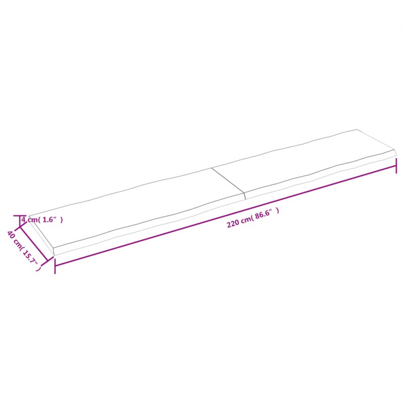 Blat ciemnobrązowy 220x40x(2-4) cm drewno z naturalną krawędzią