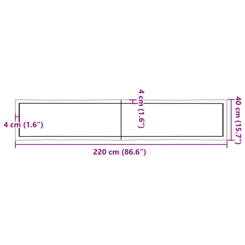 Blat ciemnobrązowy 220x40x(2-4) cm drewno z naturalną krawędzią