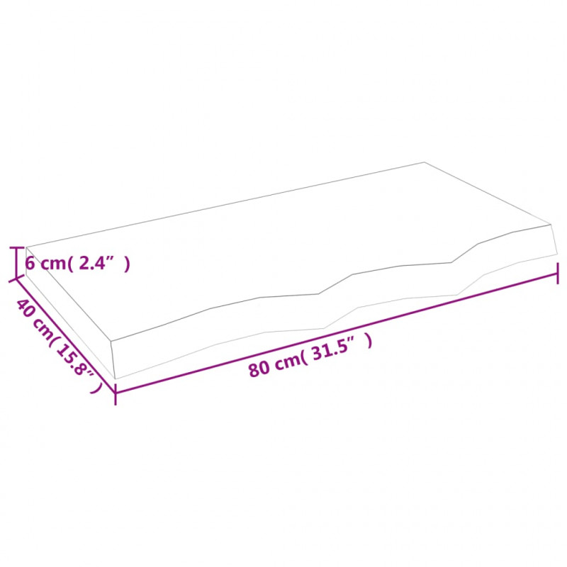 Blat stołu, 80x40x(2-6) cm, surowe lite drewno dębowe