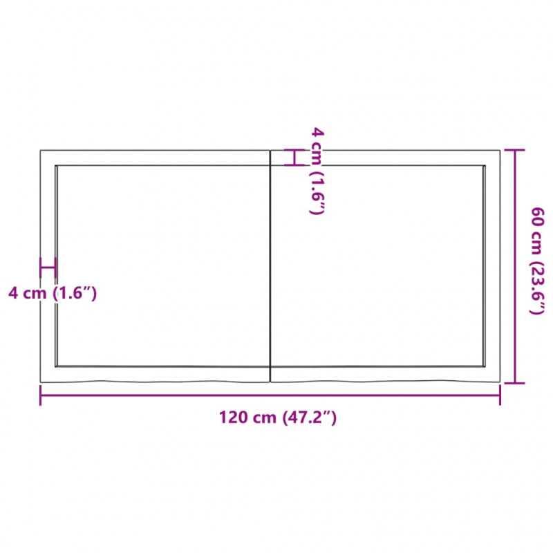 Blat stołu, ciemnobrązowy, 120x60x(2-6) cm, lite drewno dębowe