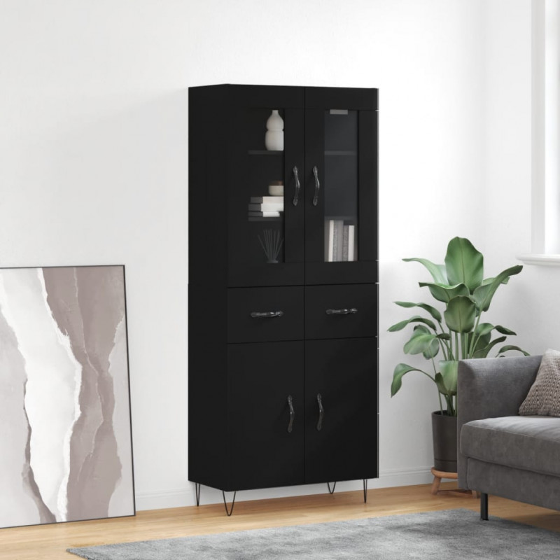 Witrynka, czarna, 69,5x34x180 cm, materiał drewnopochodny
