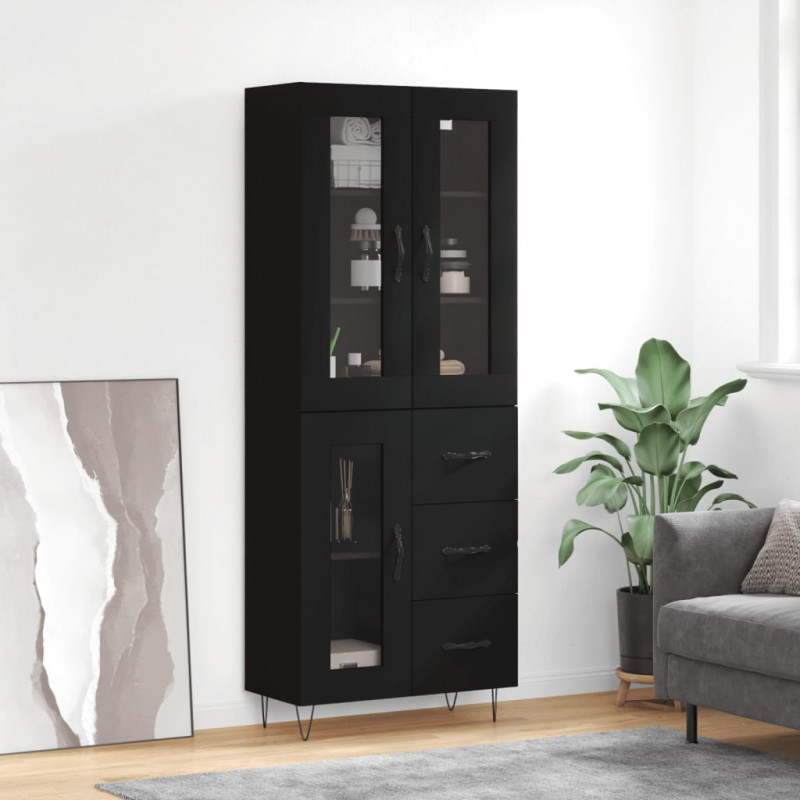 Witrynka, czarna, 69,5x34x180 cm, materiał drewnopochodny