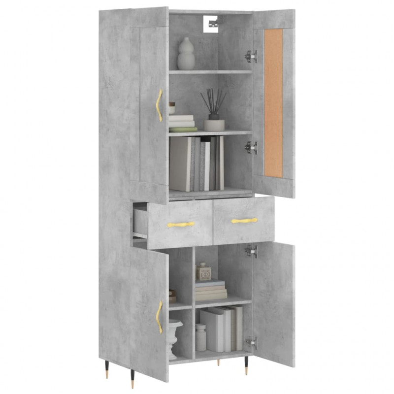 Witrynka, szarość betonu 69,5x34x180 cm materiał drewnopochodny