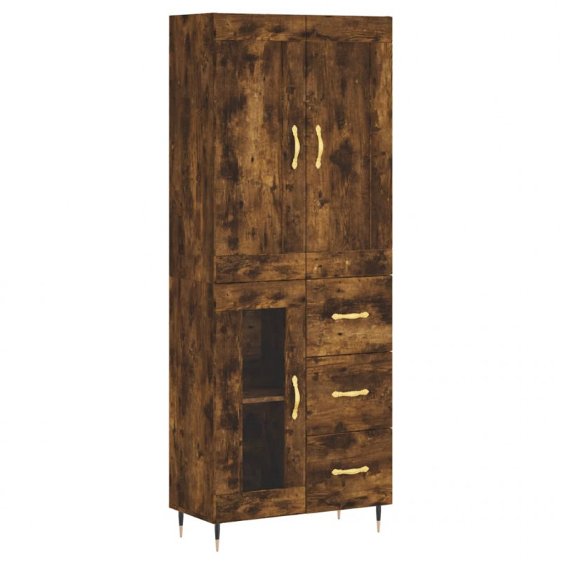 Witrynka przydymiony dąb 69,5x34x180 cm materiał drewnopochodny