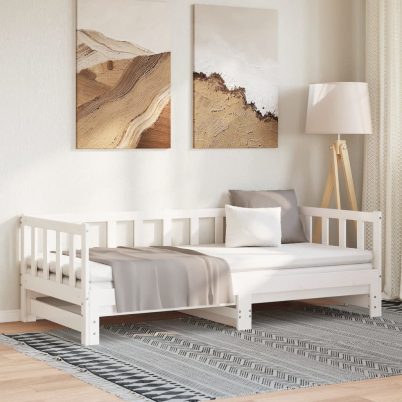 Łóżko dzienne rozsuwane, białe, 80x200 cm, lite drewno sosnowe