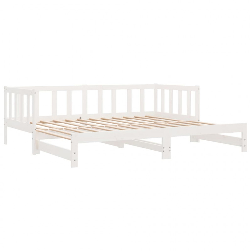 Łóżko dzienne rozsuwane, białe, 80x200 cm, lite drewno sosnowe