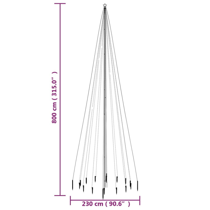Choinka z kołkiem gruntowym, 1134 ciepłe białe LED, 800 cm