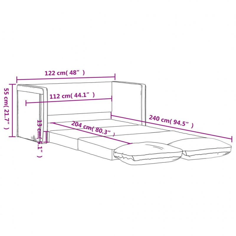 Sofa podłogowa 2-w-1, ciemnoszara, 122x204x55 cm, aksamit