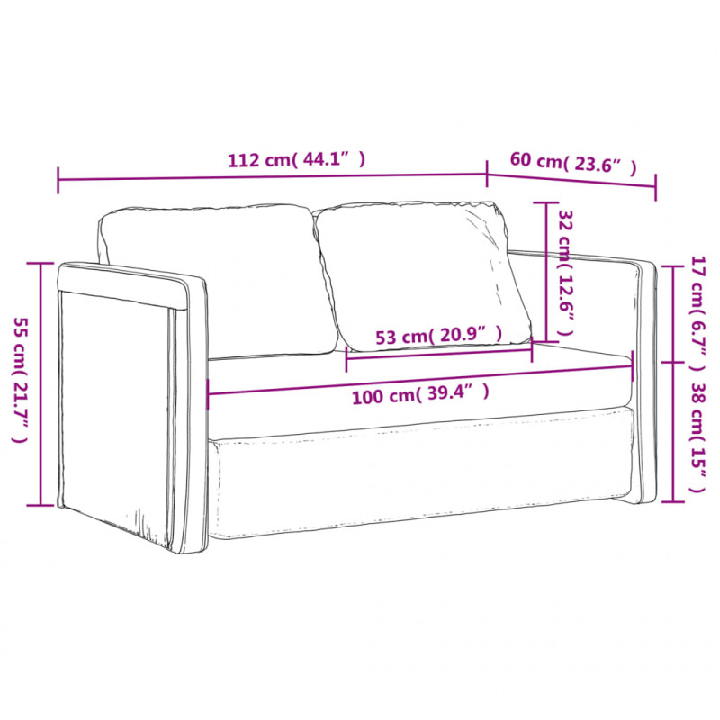 Sofa podłogowa 2-w-1, kremowa, 112x174x55 cm, tkanina
