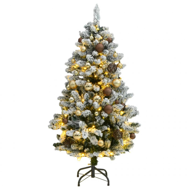 Sztuczna choinka na zawiasach, 150 lampek LED i bombki, 150 cm