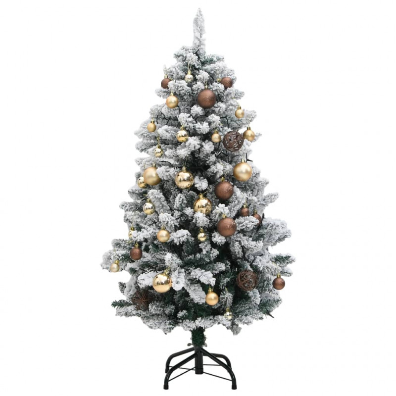 Sztuczna choinka na zawiasach, 150 lampek LED i bombki, 150 cm