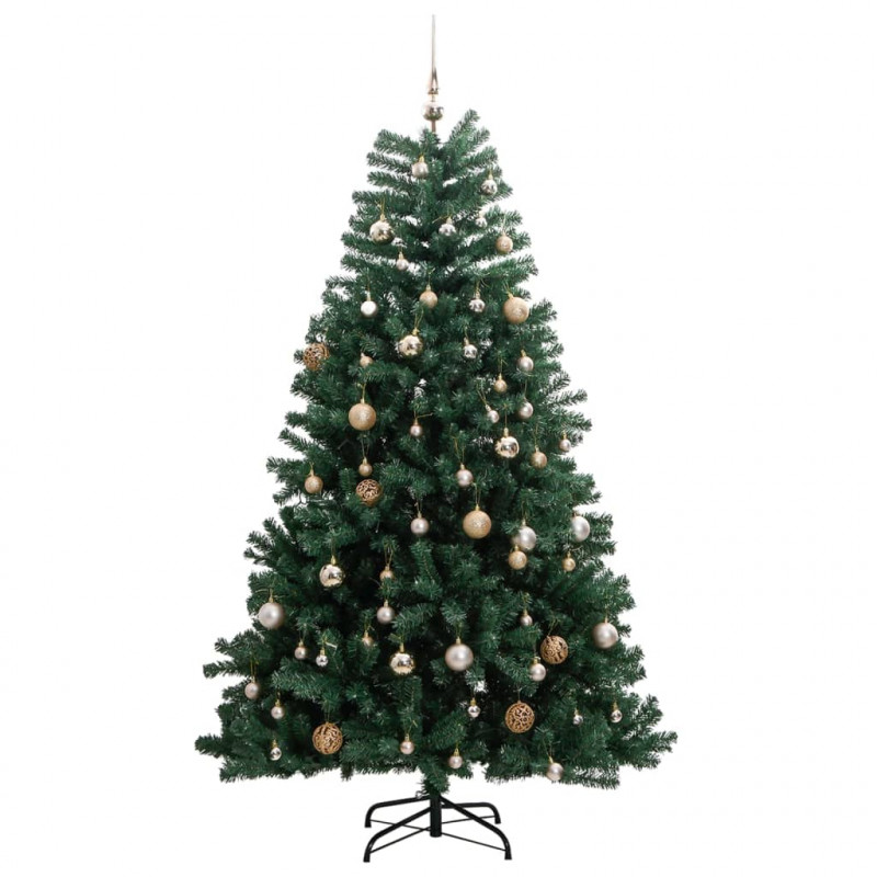 Sztuczna choinka na zawiasach, 300 lampek LED i bombki, 240 cm