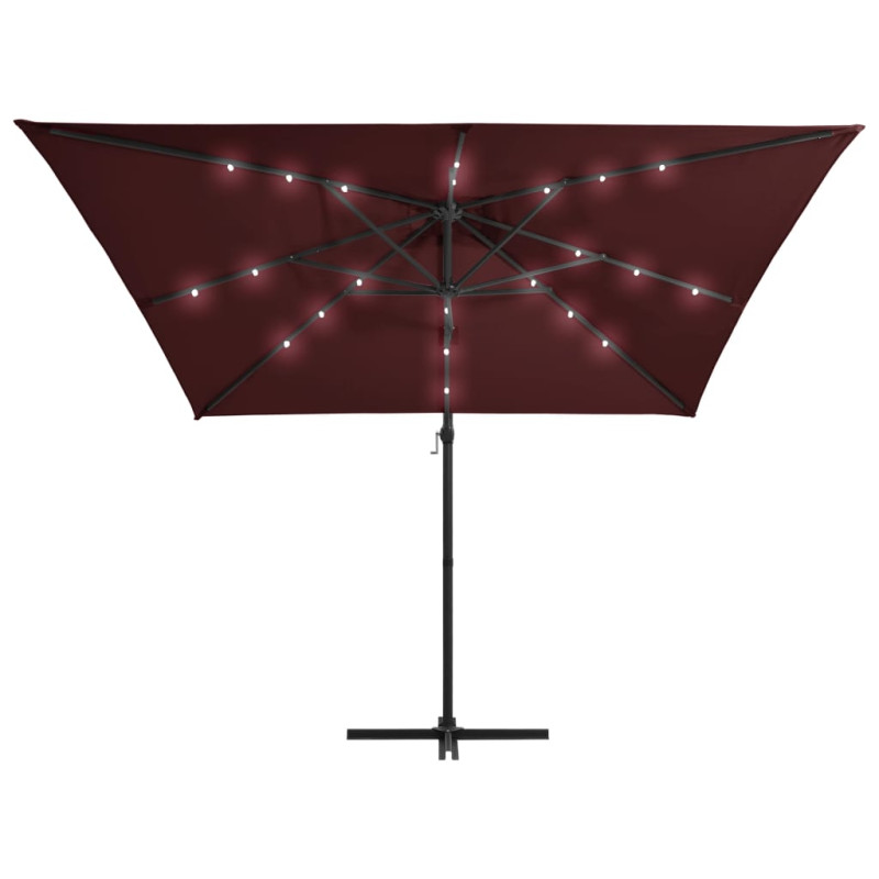 Parasol wiszący z LED, bordowy, 250x250 cm
