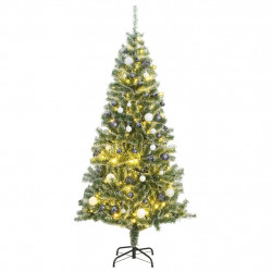 Sztuczna choinka z 300 LED, bombkami i śniegiem, 210 cm