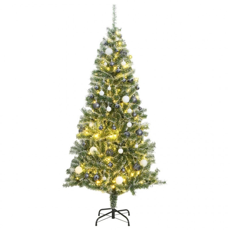 Sztuczna choinka z 300 LED, bombkami i śniegiem, 210 cm