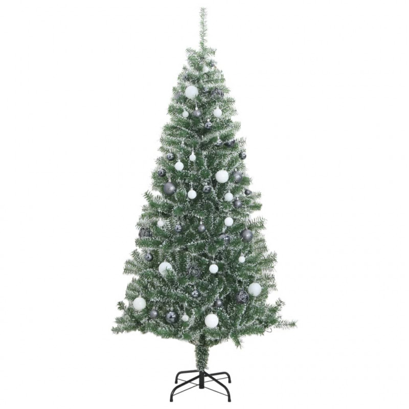 Sztuczna choinka z 300 LED, bombkami i śniegiem, 210 cm