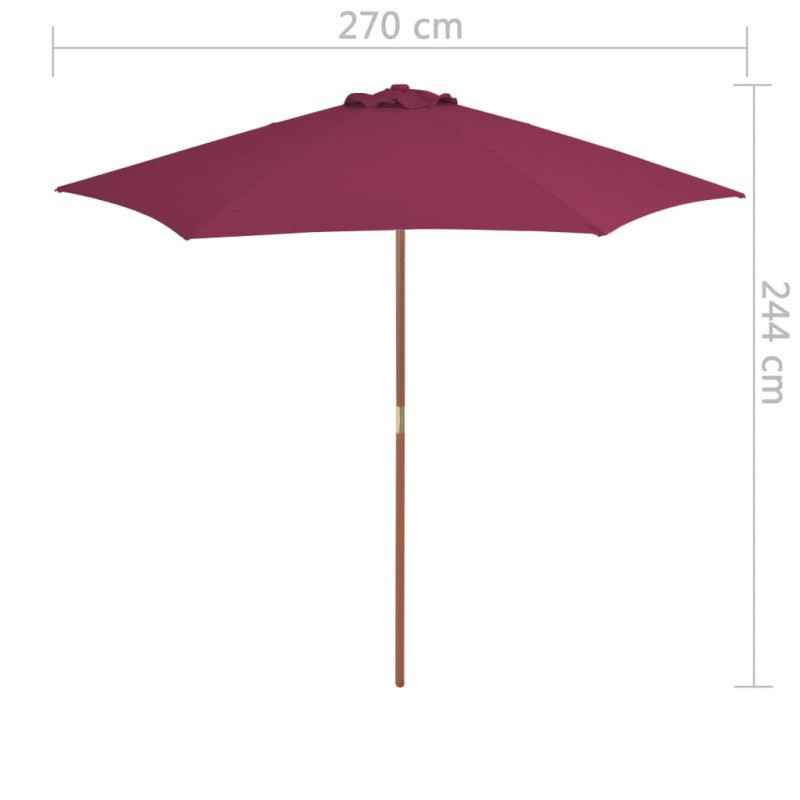 Parasol ogrodowy na drewnianym słupku, 270 cm, bordowy