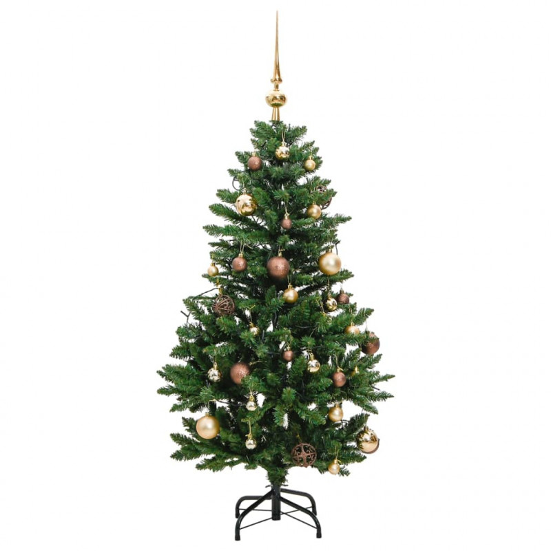 Sztuczna choinka na zawiasach, 150 lampek LED i bombki, 150 cm