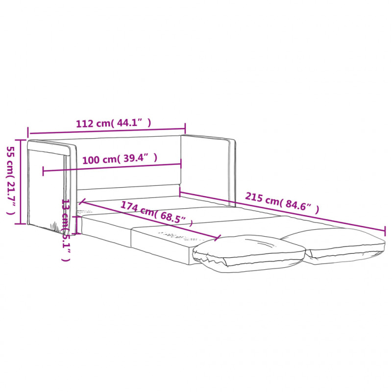 Sofa podłogowa 2-w-1, czarna, 112x174x55 cm, tkanina