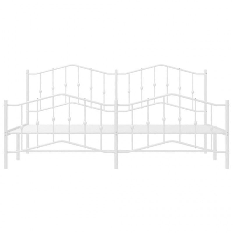 Metalowa rama łóżka z wezgłowiem i zanóżkiem, biała, 200x200 cm