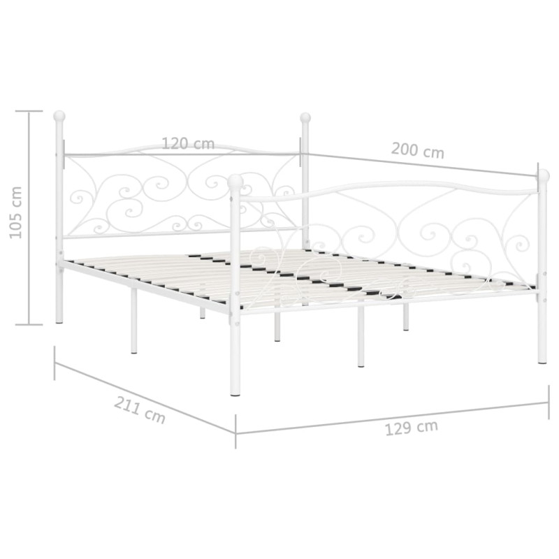 Rama łóżka ze stelażem z listw, biała, metalowa, 120 x 200 cm